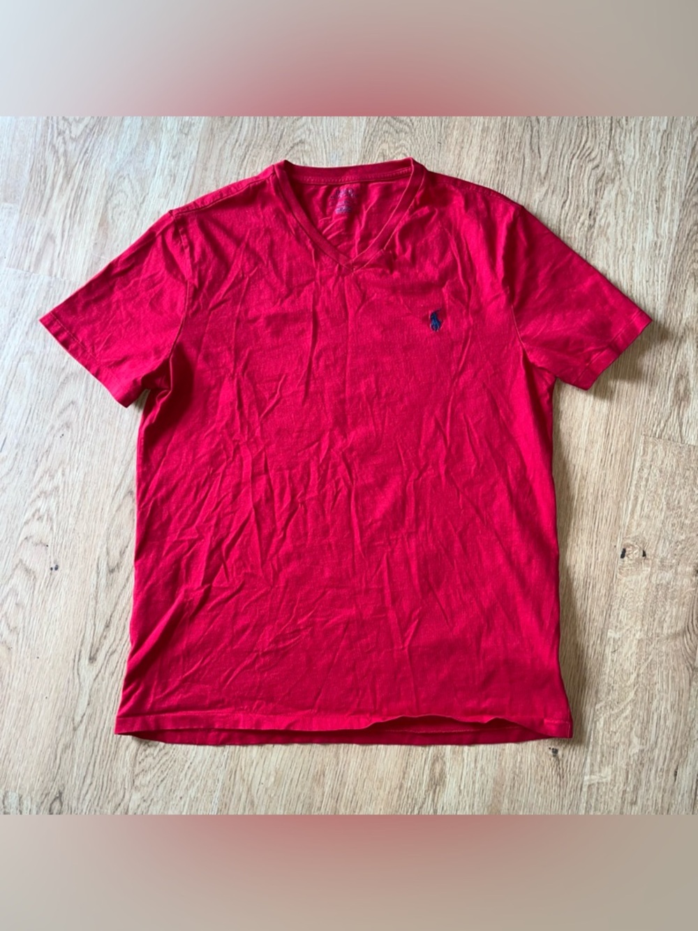 Polo Ralph Lauren Red V-Neck T-Shirt Men’s Medium Classic Pony Logo Cotton Tee